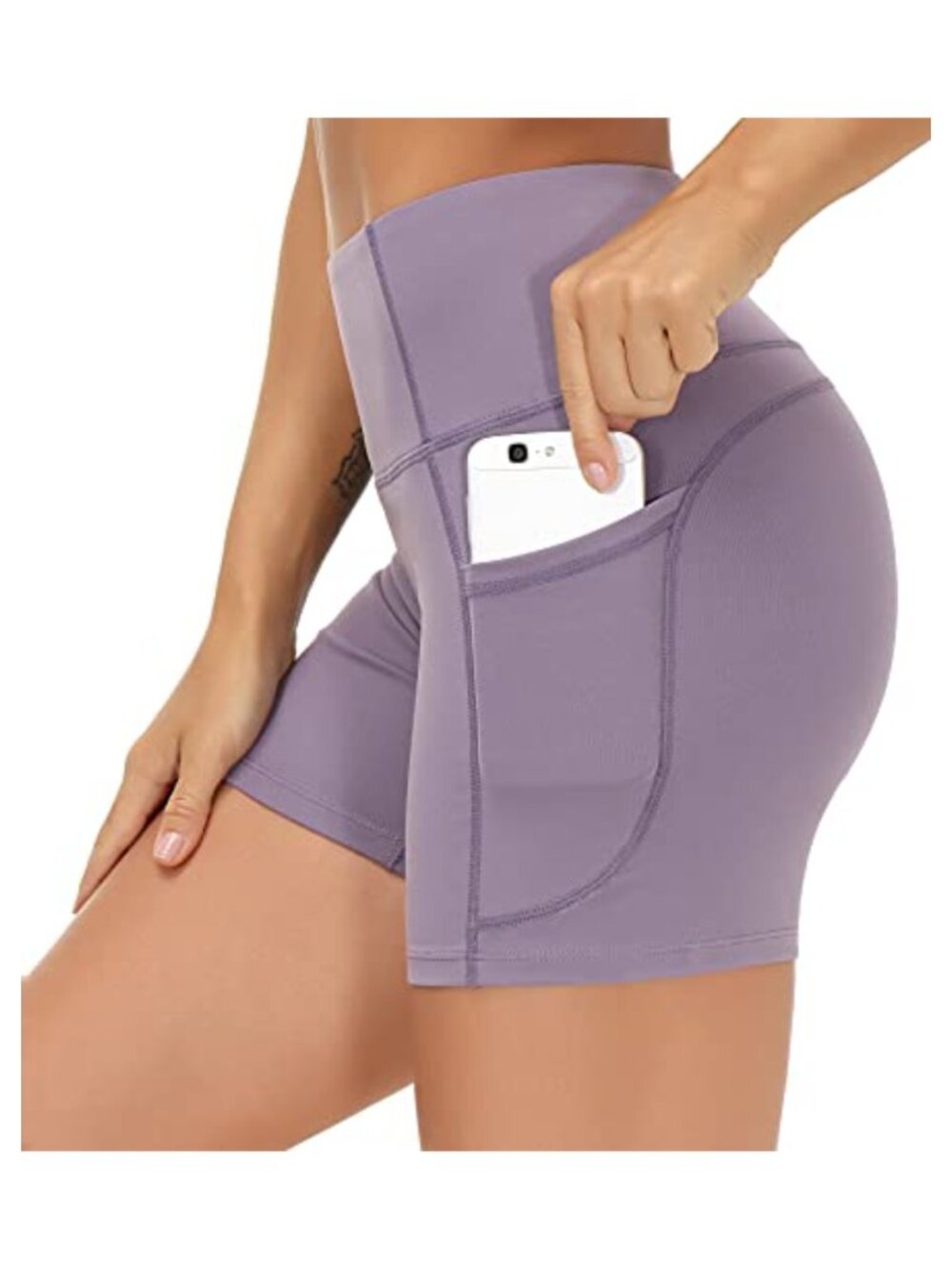 High Waist Running Shorts Side Pockets Tummy Control Workout Yoga